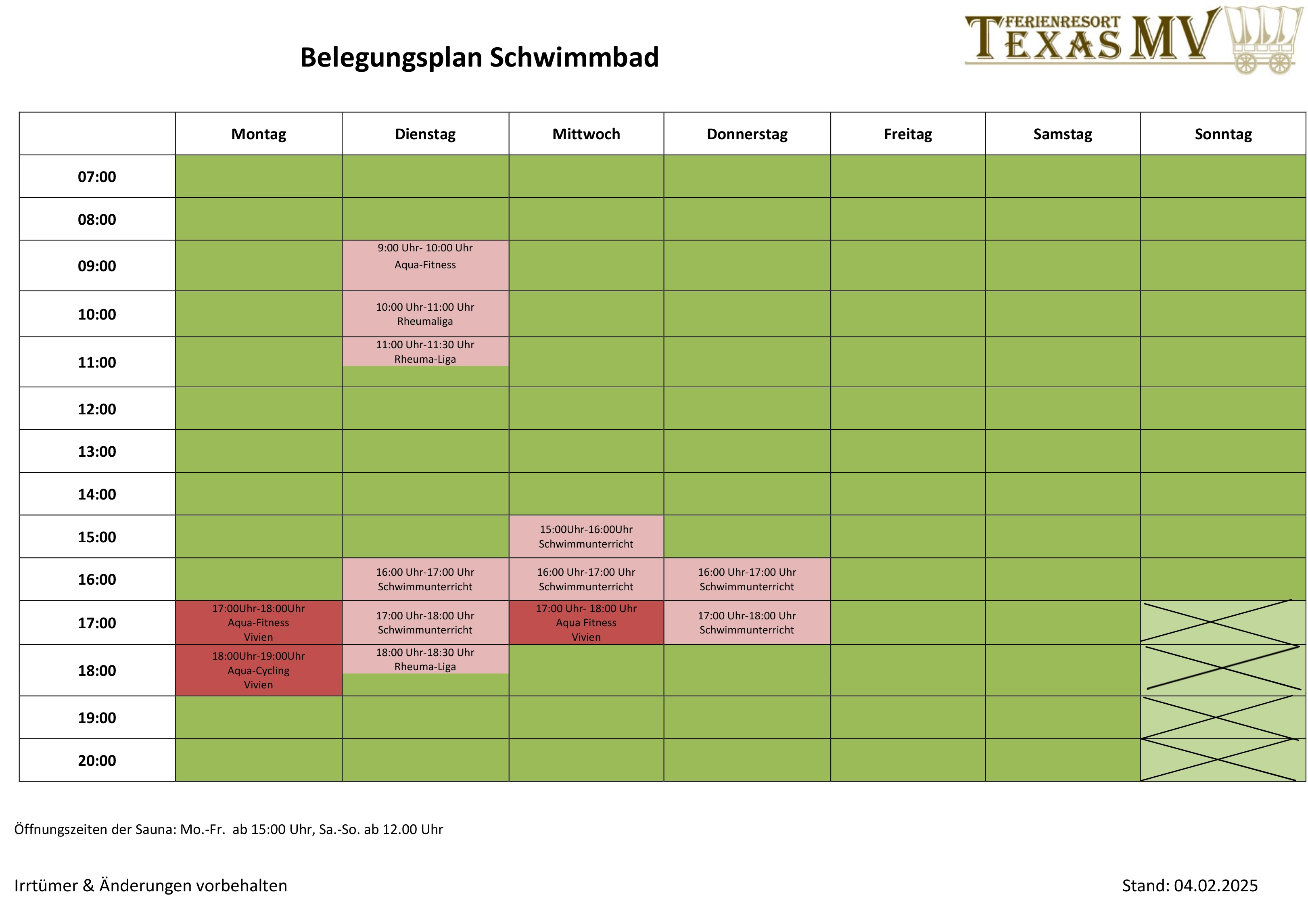 Swimming pool occupancy schedule